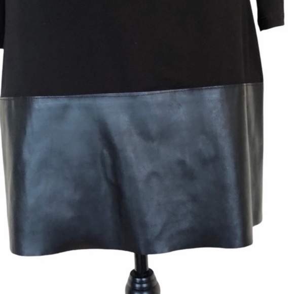 Frank Lyman pullover black long sleeve stretch vegan leather trim dress medium - Picture 5 of 9